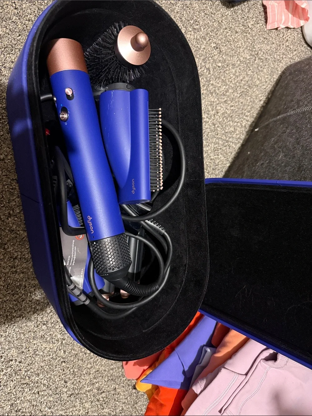 Dyson cobalt blue Airwrap set with rose-gold accents